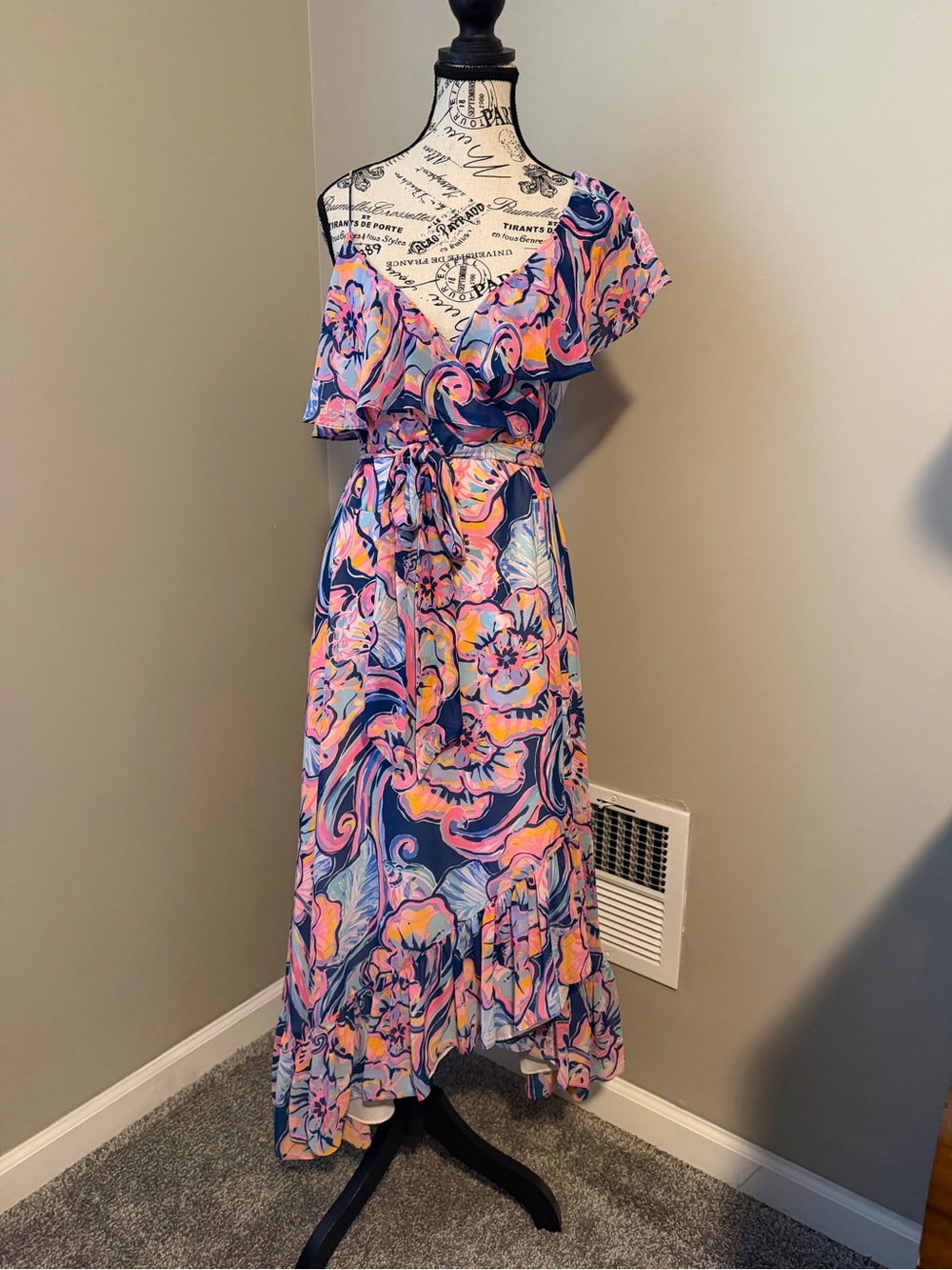 Lilly Pulitzer Pink, Blue & Yellow Ruffle Wrap High-Low Dress